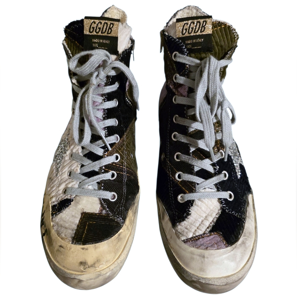 Golden Goose Francy Penstar Classic Velvet Patchwork Black/Multi Size 9 - Picture 3 of 14
